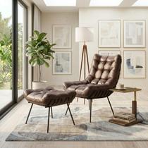 Kit Poltrona Com Puff Costela Adão Confortável Estofada material sintético Sala Decorativa Kit Poltrona Com Puff Costela Adão Confortável Estofada material sintético Sala Decorativa