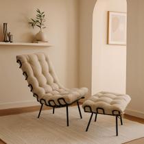 Kit Poltrona Com Puff Costela Adão Confortável Estofada Veludo Sala Decorativa