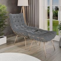 Kit Poltrona Com Puff Costela Adão Confortável Estofada Veludo Sala Decorativa