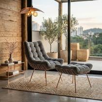 Kit Poltrona Com Puff Costela Adão Confortável Estofada Veludo Sala Decorativa