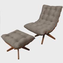 Kit Poltrona com Puff Costela Base em Madeira Giratória