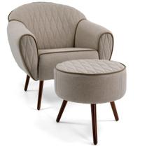 Kit Poltrona com Puff Decorativo Pés Palito Nina D02 Tressê Bege Rústico C-470 - Lyam Decor