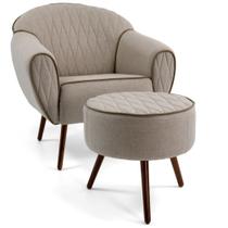 Kit Poltrona com Puff Decorativo Pés Palito Nina Rústico Tressê D-470 - Lyam Decor Kit Poltrona com Puff Decorativo Pés Palito Nina Rústico Tressê D-470 - Lyam Decor