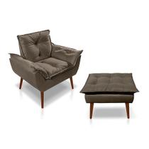 Kit Poltrona com Puff Opala para Sala Confortável e Resistente Suede