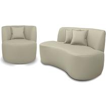 Kit Poltrona Com Sofá Curvo 2 Lugares Forma Orgânica material sintético Macio Maranata