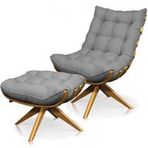 Kit Poltrona Costela com Puff Giratória Linho Grafite Kit Poltrona Costela com Puff Giratória Linho Grafite