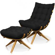 Kit Poltrona Costela com Puff Giratória Linho Preto Kit Poltrona Costela com Puff Giratória Linho Preto