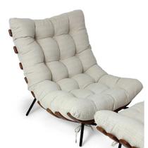 Kit Poltrona Costela com Puff Para Sala Linho Bege