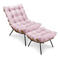 Kit Poltrona Costela com Puff Para Sala Suede Rosa Bebê