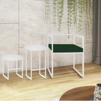 Kit Poltrona Cubo com 2 Mesas Will Ferro Branco Tampo Redondo Branco Suede Verde - Ahz Móveis