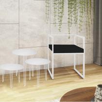 Kit Poltrona Cubo com 3 Mesas Roma Ferro Branco Tampo Redondo Branco Suede Preto - Ahazzo Móveis