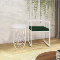 Kit Poltrona Cubo com Mesa Lizie Ferro Branco Tampo Redondo Branco Suede Verde - Ahazzo Móveis