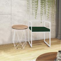 Kit Poltrona Cubo com Mesa Lol Ferro Branco Tampo Redondo Castanho Suede Verde - Ahazzo Móveis