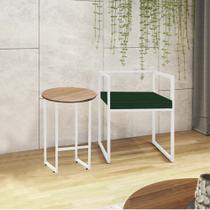 Kit Poltrona Cubo com Mesa Will Ferro Branco Tampo Redondo Castanho Suede Verde - Ahazzo Móveis