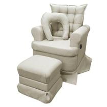 Kit Poltrona de Amamentação Aconchego com Massagem Base Balanço + Puff Linho Bege Kit Poltrona de Amamentação Aconchego com Massagem Base Balanço + Puff Linho Bege