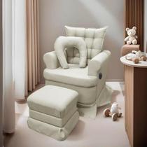 Kit Poltrona de Amamentação com Massagem Luxo Linho Boucle Bege + Balanço e Puff Kit Poltrona de Amamentação com Massagem Luxo Linho Boucle Bege + Balanço e Puff