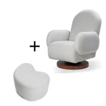 Kit Poltrona de Amamentação Curve + Puff Bean - Linho Cinza - Abstratto