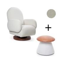 Kit Poltrona de Amamentação Curve + Puff Cogumelo - Linho Cinza - Abstratto