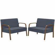 Kit Poltrona Decorativa 2 Namoradeiras de 2 Lugares Jade Braço Madeira D Salla Suede