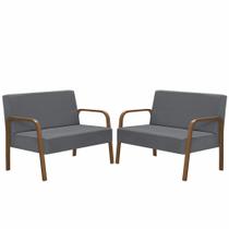 Kit Poltrona Decorativa 2 Namoradeiras de 2 Lugares Jade Braço Madeira D Salla Suede