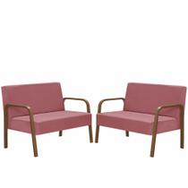 Kit Poltrona Decorativa 2 Namoradeiras de 2 Lugares Jade Braço Madeira D Salla Suede