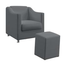 Kit Poltrona Decorativa Alya E Puff Izar Suede Cinza Aradecor