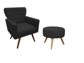 Kit Poltrona Decorativa Aurora + 1 Puff Redondo Suede Preto Pés Madeira Ms Decor Kit Poltrona Decorativa Aurora + 1 Puff Redondo Suede Preto Pés Madeira Ms Decor