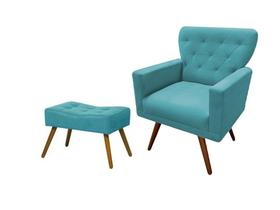 Kit Poltrona Decorativa Aurora + 1 Puff Retangular Suede Azul Turquesa Pés Madeira Ms Decor Kit Poltrona Decorativa Aurora + 1 Puff Retangular Suede Azul Turquesa Pés Madeira Ms Decor