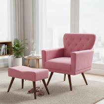 Kit Poltrona Decorativa Aurora + 1 Puff Retangular Suede Rosa Pés Madeira Mz Decor Kit Poltrona Decorativa Aurora + 1 Puff Retangular Suede Rosa Pés Madeira Mz Decor