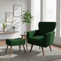 Kit Poltrona Decorativa Aurora + 1 Puff Retangular Suede Verde Pés Madeira Mz Decor Kit Poltrona Decorativa Aurora + 1 Puff Retangular Suede Verde Pés Madeira Mz Decor