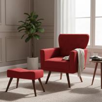 Kit Poltrona Decorativa Aurora + 1 Puff Retangular Suede Vermelho Pés Madeira Mz Decor Kit Poltrona Decorativa Aurora + 1 Puff Retangular Suede Vermelho Pés Madeira Mz Decor