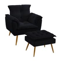 Kit Poltrona Decorativa Beta e Puff Lunar N-024 Veludo Preto Aradecor