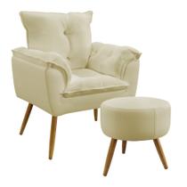 Kit Poltrona Decorativa Beta e Puff Solar N-030 Veludo Bege Aradecor