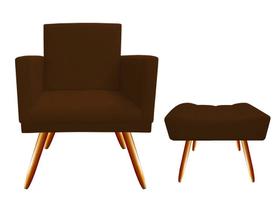 Kit Poltrona Decorativa Bia + Puff Retangular Suede Marrom Pés Madeira Ms Decor