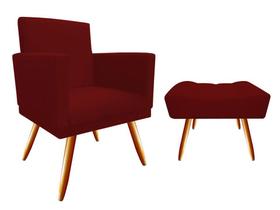 Kit Poltrona Decorativa Bia + Puff Retangular Suede Marsala Pés Madeira Mz Decor