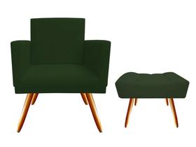 Kit Poltrona Decorativa Bia + Puff Retangular Suede Verde Pés Madeira Ms Decor