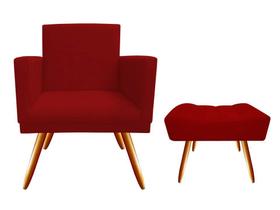 Kit Poltrona Decorativa Bia + Puff Retangular Suede Vermelho Pés Madeira Ms Decor Kit Poltrona Decorativa Bia + Puff Retangular Suede Vermelho Pés Madeira Ms Decor