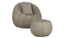 Kit Poltrona Decorativa C/Puff e Almofada Concha Veludo Bege - Montanaris Decor