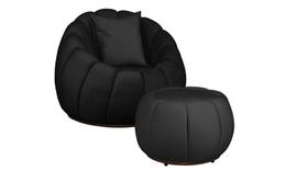 Kit Poltrona Decorativa C/Puff e Almofada Concha Veludo Preto - Montanaris Decor