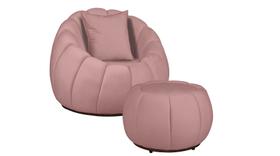 Kit Poltrona Decorativa C/Puff e Almofada Concha Veludo Rosa - Montanaris Decor