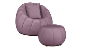 Kit Poltrona Decorativa C/Puff e Almofada Concha Veludo Rosê - Montanaris Decor