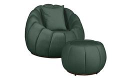 Kit Poltrona Decorativa C/Puff e Almofada Concha Veludo Verde - Montanaris Decor