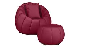 Kit Poltrona Decorativa C/Puff e Almofada Concha Veludo Vermelho - Montanaris Decor