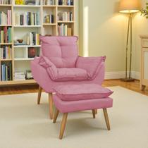 Kit Poltrona Decorativa com Puff Opala Pés Palito Suede Porto Decor