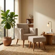 Kit Poltrona Decorativa com Puff Pequim Veludo Matrix