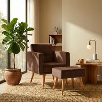Kit Poltrona Decorativa com Puff Pequim Veludo Matrix