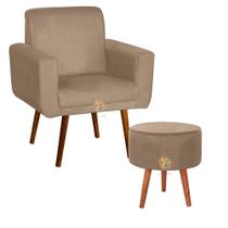 Kit Poltrona Decorativa com Puff Redondo Pés Palito