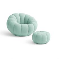 Kit Poltrona Decorativa Concha C/Almofada e Puff Boucle Azul Turquesa Abobora - Montanaris Decor