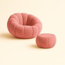 Kit Poltrona Decorativa Concha C/Almofada e Puff Veludo Rosa Abobora - Montanaris Decor