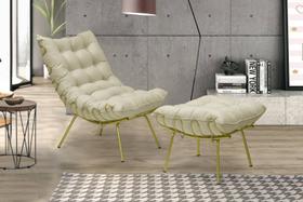 Kit Poltrona Decorativa Costela com Puff Adão Dourado - Bege Kit Poltrona Decorativa Costela com Puff Adão Dourado - Bege